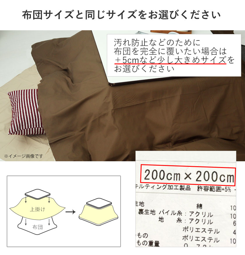 こたつ上掛けのサイズ