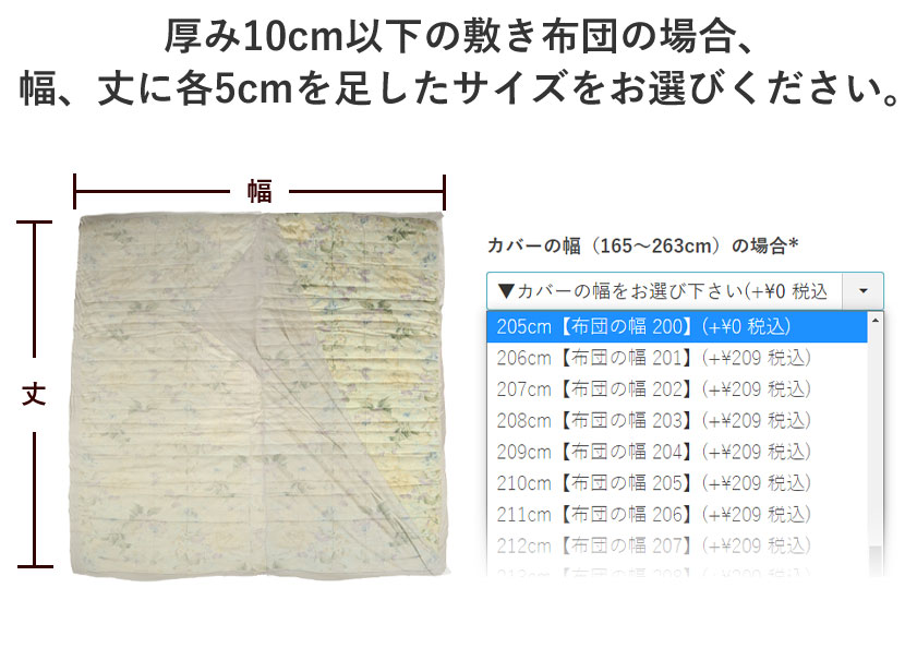 ワンタッチシーツのファミリサイズの幅の選び方、厚み10cm以下の場合